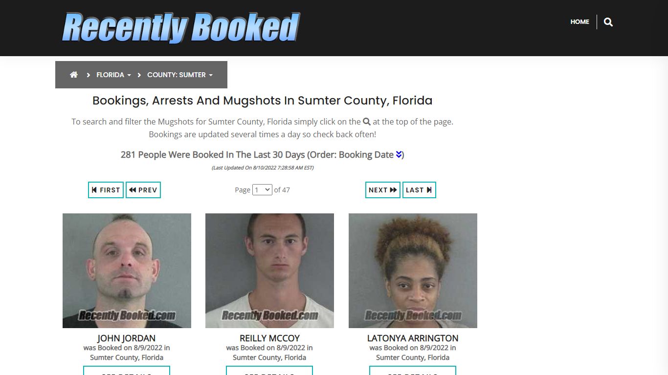 Recent bookings, Arrests, Mugshots in Sumter County, Florida