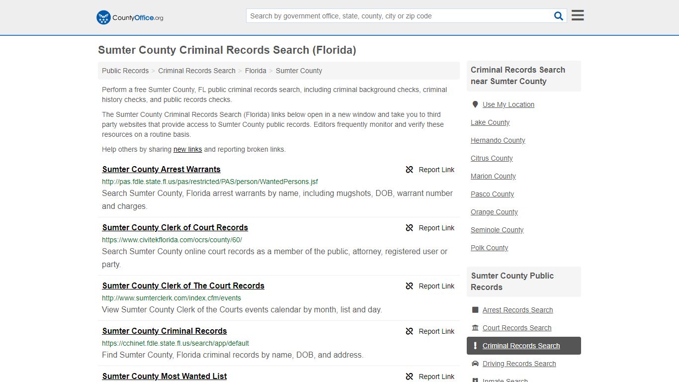 Criminal Records Search - Sumter County, FL (Arrests ...